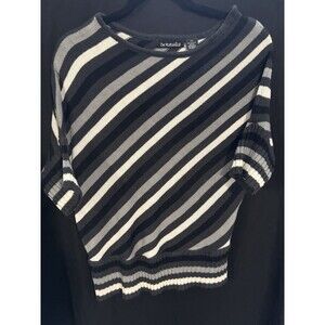 De Rotchild Womens Black Gray White Striped Ribbed Knit Round Neck Sweater 3X